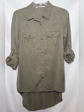 Given Kale Olive Green Button Down Blouse Size Small